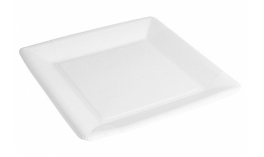 Platos de carton Bio-Lacados Cuadrados 100% Biodegradables- Blancos (200 Unidades)