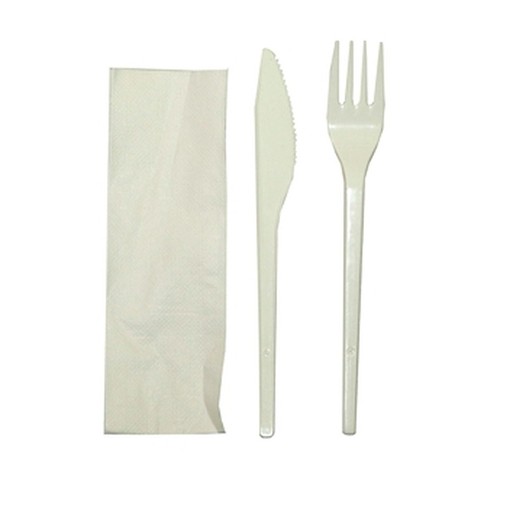 Set de Tenedor,Cuchillo de Maiz Desechable + Servilleta. Ecologicos. 250 Unidades